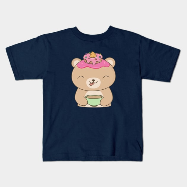 Kawaii Ice Cream Bear T-Shirt Kids T-Shirt by happinessinatee